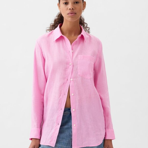 NWT GAP 100% linen long sleeve boyfriend shirt (S tall) - Picture 4 of 5